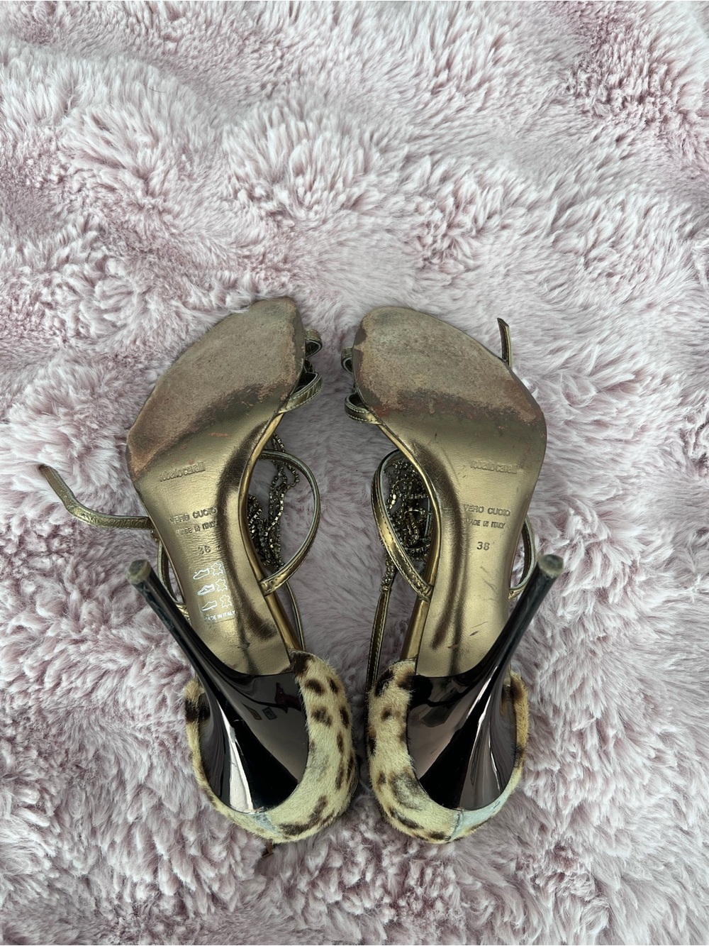 Vintage Roberto Cavalli Gold Strappy Heeled Sandals Turquoise soles 💙 

size 38 - Picture 5 of 14